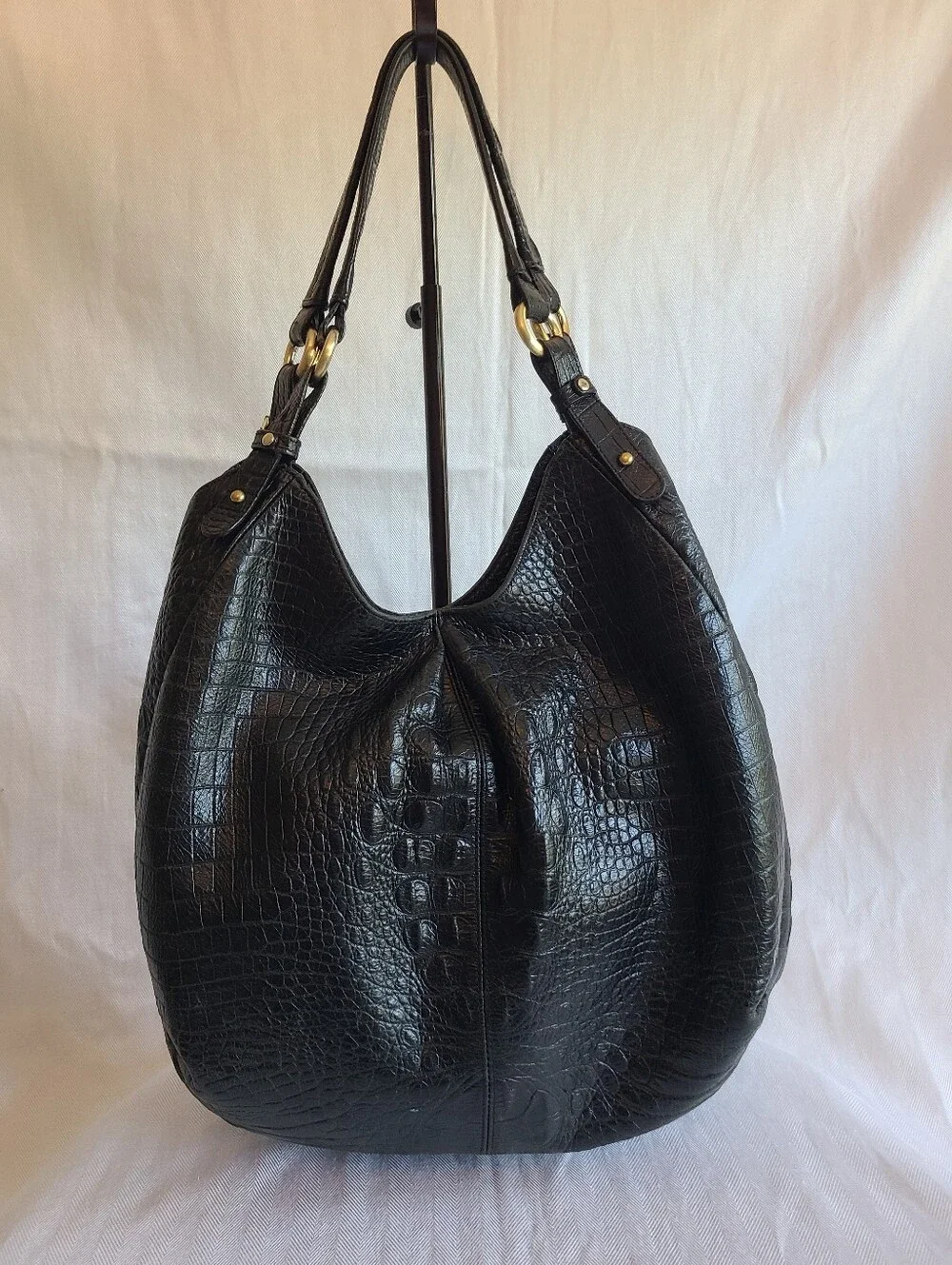 Brahmin Jacqueline hobo shoulder bag black Melbourne croc-embossed leather
